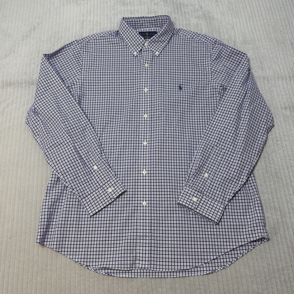 Polo Ralph Lauren Long Sleeve Button Down Cotton Stretch Mens XL Purple plaid